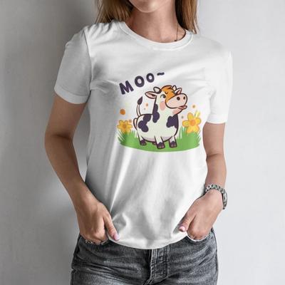 Entzückliches Damen-Kurzarm-T-Shirt „MUH~“ Fröhlicher Kuh-Print für einen unbeschwerten Sommer-Stil
