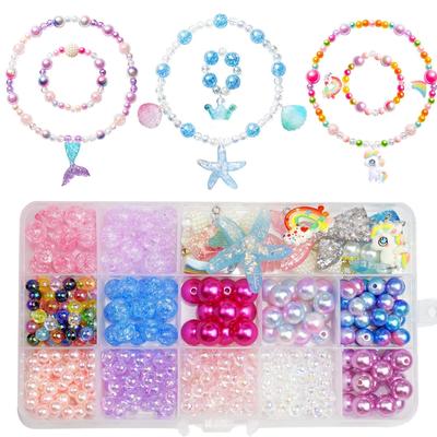 HUAZONTOM Beads Craft Kit Children Glass Beads Accessories Kids Jewelry 400 Pieces Luxury Set Toys Girls Pendants Necklaces Bracelet Rings Pretend