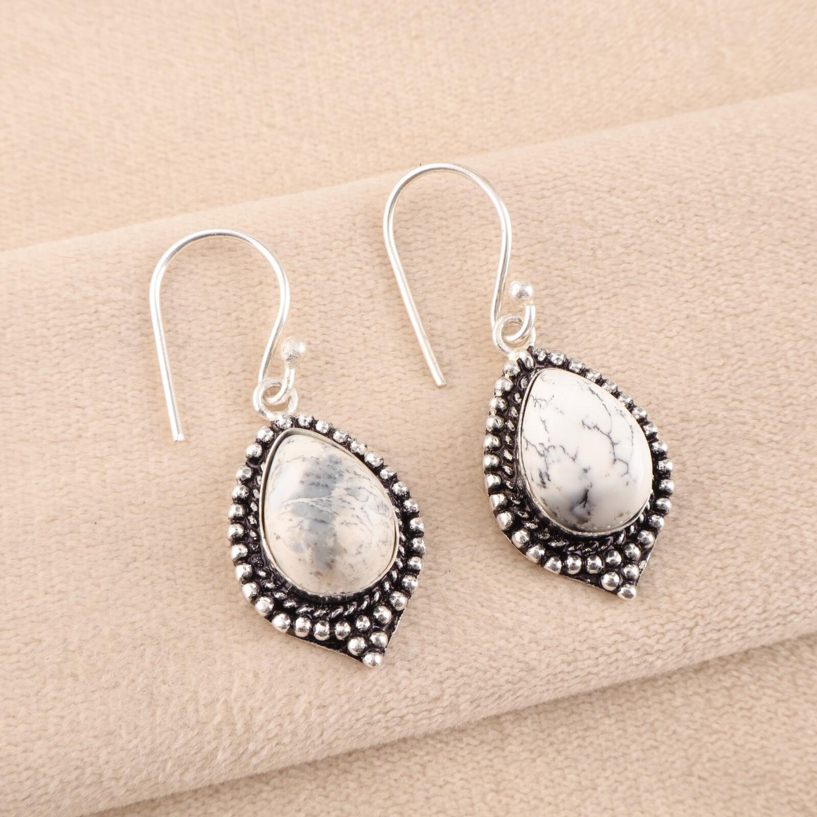 

Natural Dendritic Opal Gemstone 925 Solid Silver Jewelry Handmade Earrings 1.6 EE-164-32