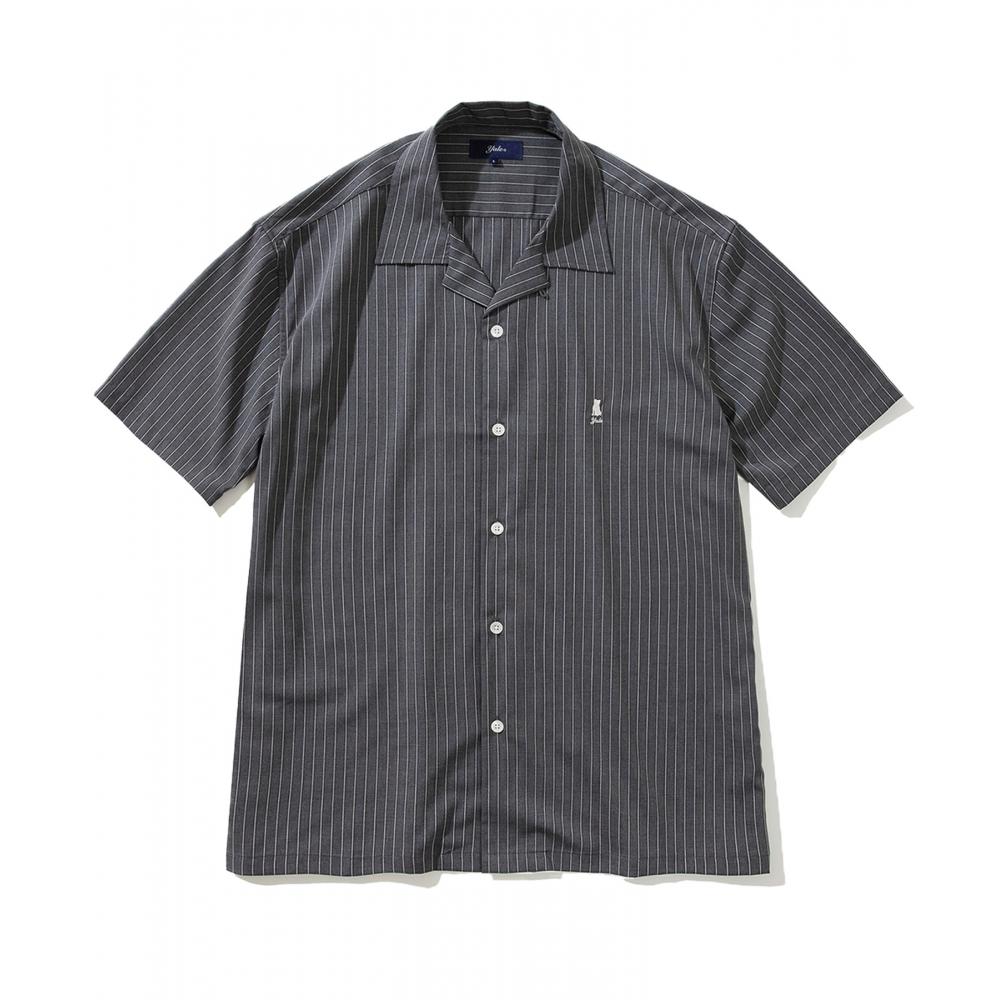 

YALE OVERSIZED OPEN COLLAR SS STRIPE SHIRT BLACK