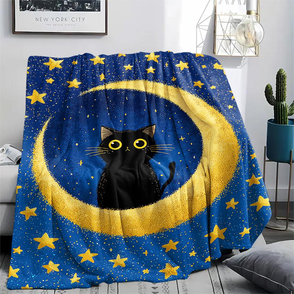 Black Cat Print Flannel Blanket, High Quality Comfortable for All Seasons, Home Decor, Warmth and Comfort, Perfect for Christmas Gifts