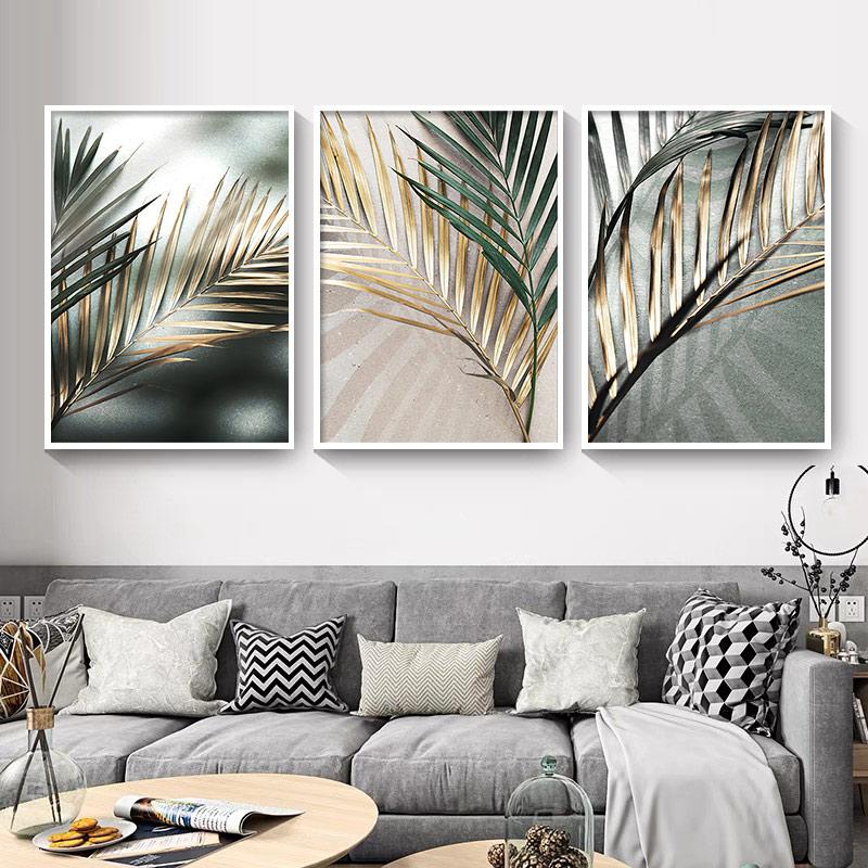 Nordic Wall Art Golden Palm Leaf Plant Canvas Painting Print Poster Botanical Scandinavian Decoration Picture Artwork Home Decor
