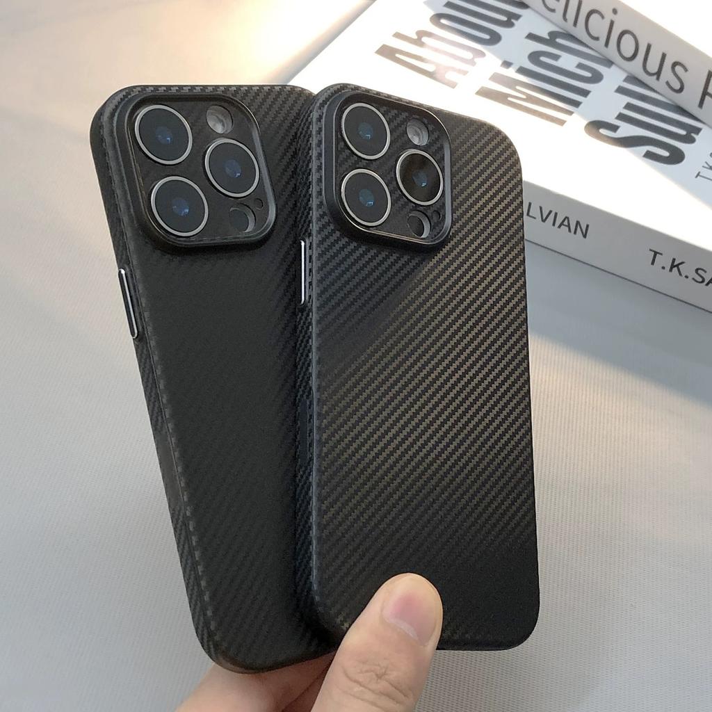 Transparent Carbon Fiber Pattern Case For iPhone 16 15 14 13 12 Pro Max Plus 16E Ultra Thin Cooling Matte Slim Shockproof Cover