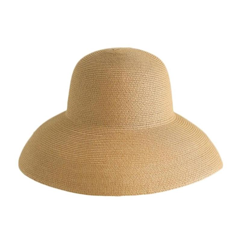 Cappello da sole da donna stile Hepburn francese Cappello a secchiello da spiaggia Pieghevole Grande Rotondo Panama Intrecciato Ampio Cappello di Paglia di Carta