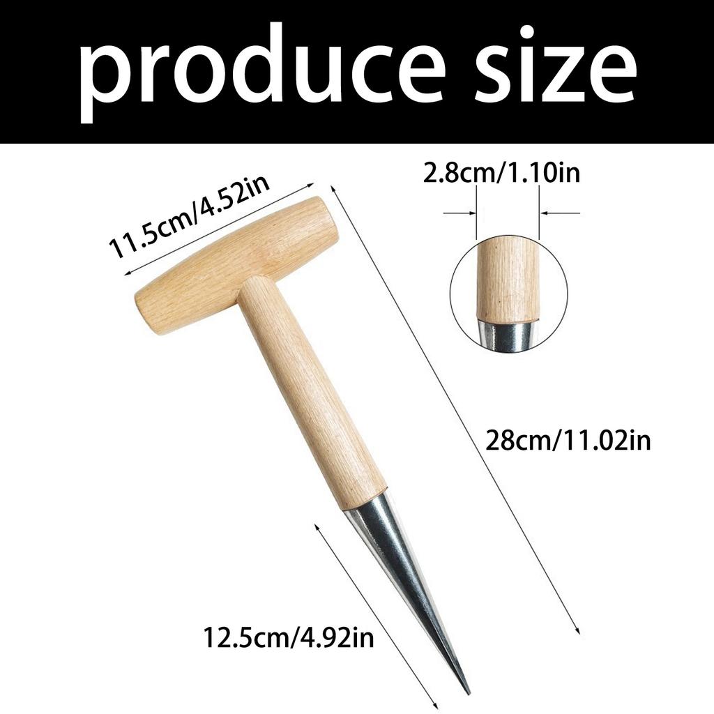 Hand Dibber Stainless Steel Sow Dibbler with Wood Handle Garden Hole Punch Dibbler Tool for Planting Seeds