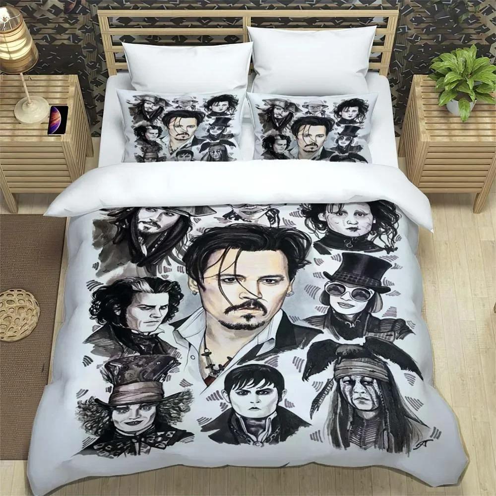 Johnny Depp Pattern Quilt Cover With Pillowcases 3D Digital Printed Bedding Set Twin Full Queen King Gift