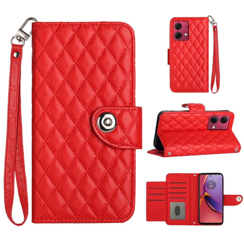 6-Color PU Leather Diamond Check-Patterned Wrist Strap Wallet Phone Case for Motorola Moto E13,E20,E30,E40,Moto G,Moto G Play,G04,G05,G13,G23,G53...