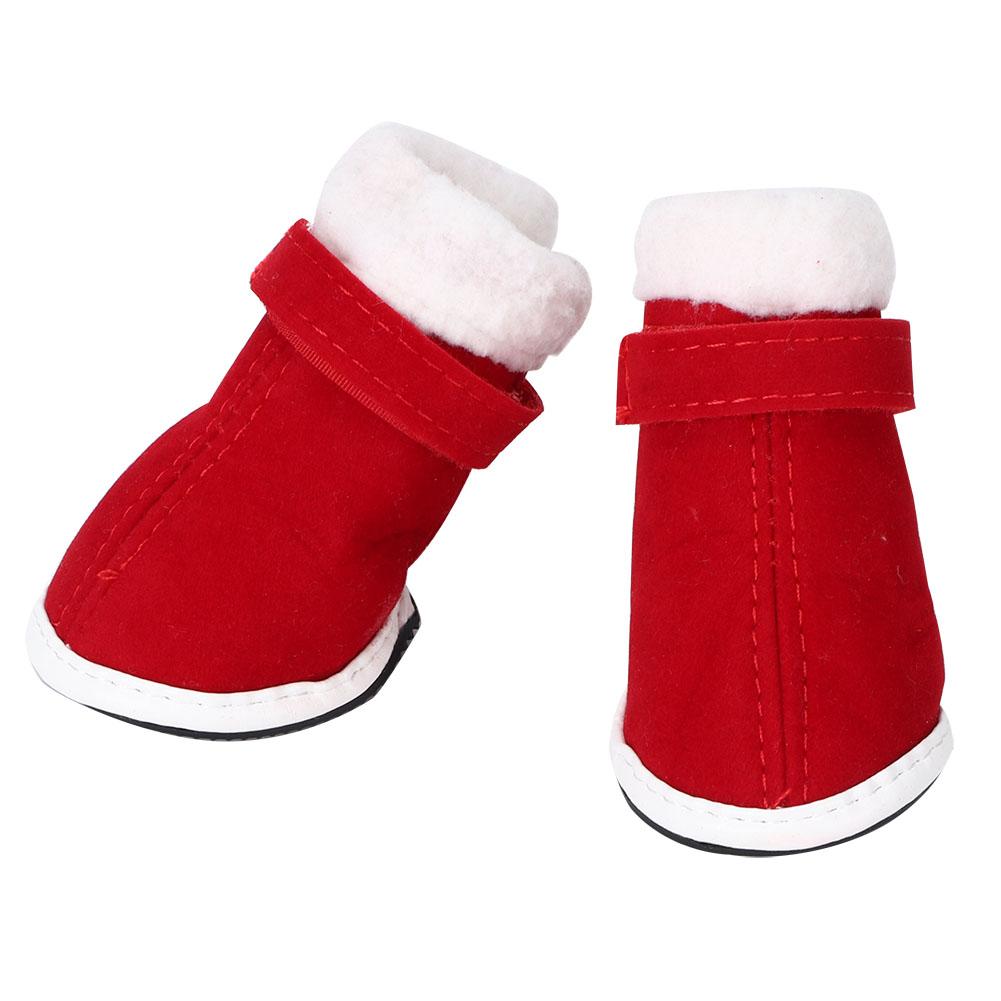 4 peças de sapatos quentes de algodão para animais de estimação, antiderrapantes com gancho e laço para botas de neve para cães e gatos