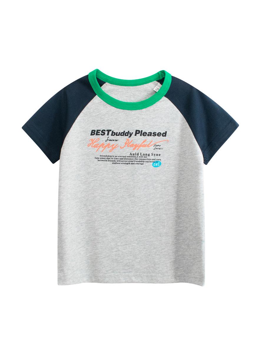 27Kids Korean Style Boys Letter T-shirt - Summer 2025 Trendy Children s Short Sleeve Top 90 cm