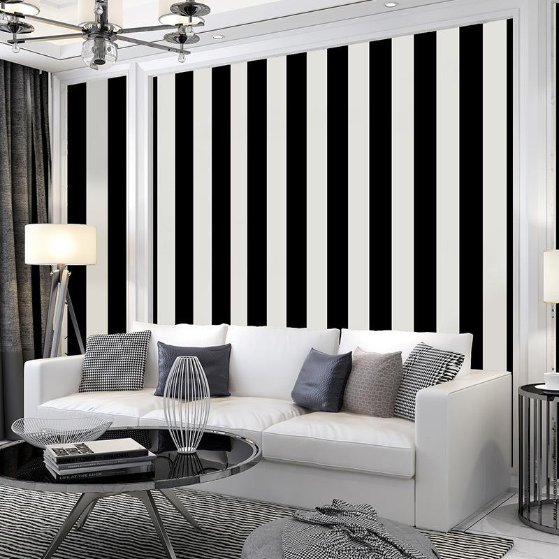 Moderne minimalistische schwarz-weiße gestreifte Wandverkleidung Wohnzimmer Schlafzimmer Raum Hintergrundwandverkleidung Nicht selbstklebend