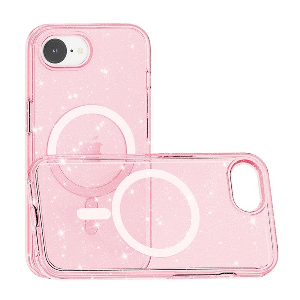 For iPhone 16e Magnetic Case Support Wireless Charging Glitter Powder PC + TPU Phone Cover