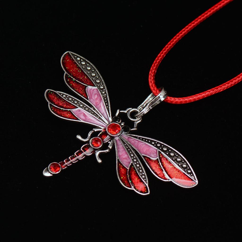Dragonfly Vintage Ribbon String Purple Diamond Necklace Children'S Girl Necklace