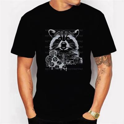 Herren T-Shirt Waschbär T-Shirt Pizza und Bier T-Shirts Lustiges Bier Witziges Kawaii Shirt Herren Damen T-Shirt Männlich Klassisches T-Shirt Hombre