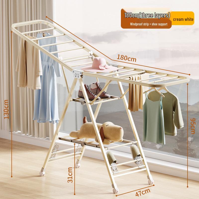 Foldable Wing-Shaped Clothes Drying Rack for Indoor/Outdoor Use
