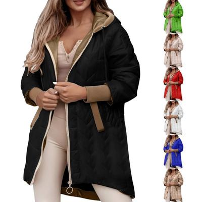 Winter Warm Hooded Coat Women Long Sleeve Solid Color Zipper Loose Fashion