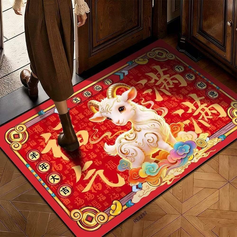 60*40cm Festive Decoration Door Mat Cartoon Front Door Decorative Carpet New Year Red Floor Mat