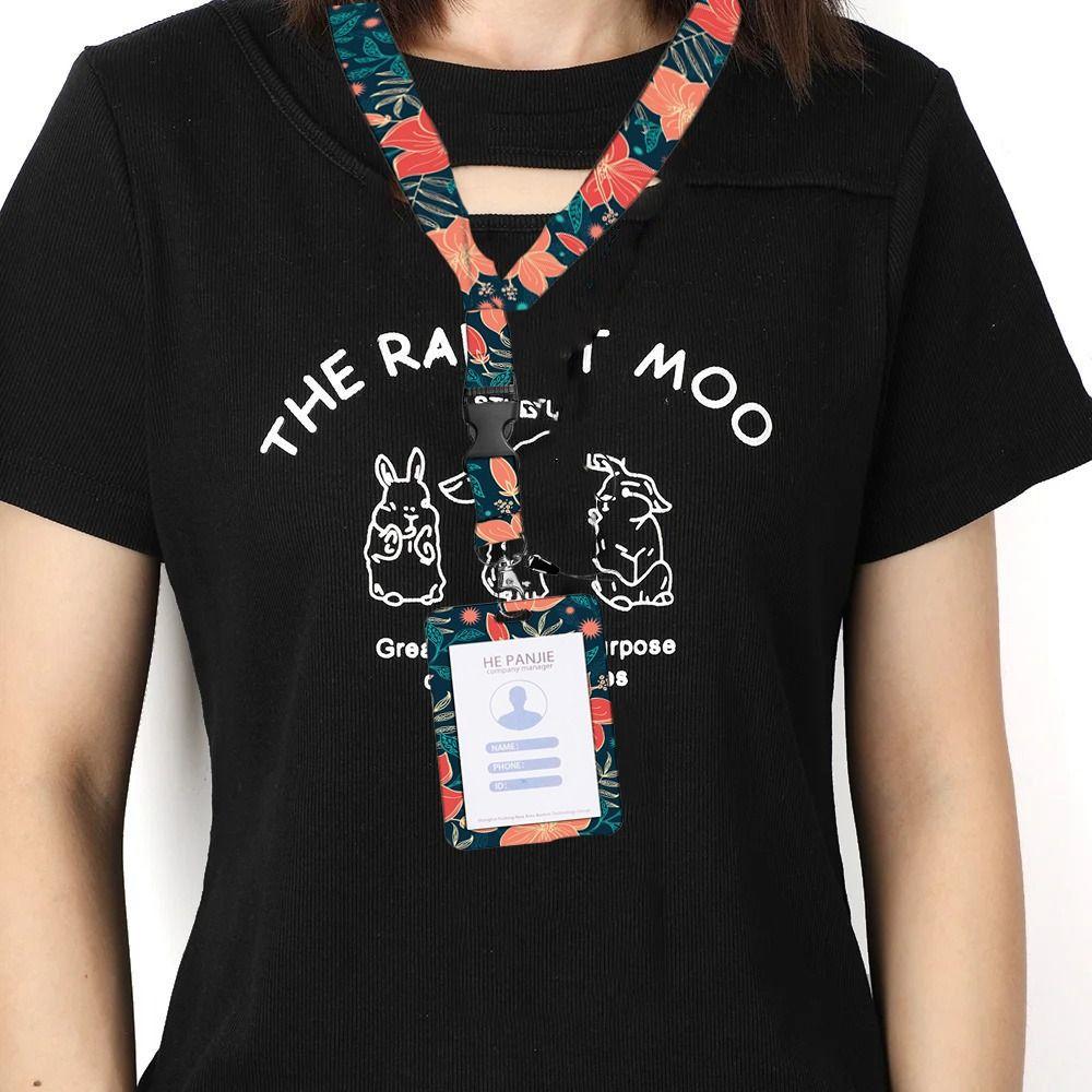 Flower Working Cards Holder Necklace Strap Retractable Badge Card Case Card Protector