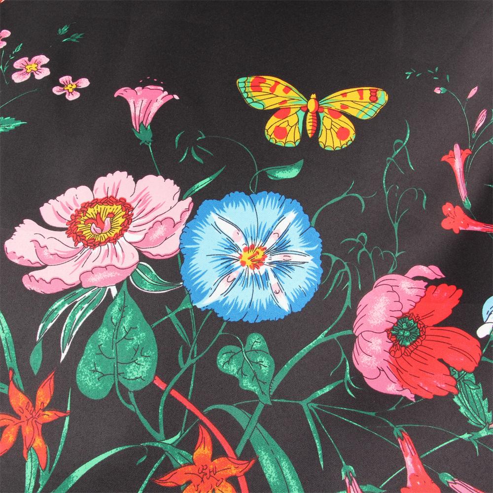 POBING Silk Scarf Women Large Shawls Flowers Print Stoles Square Bandana Luxury Kerchief Hijab Scarves Female Foulards 130CM