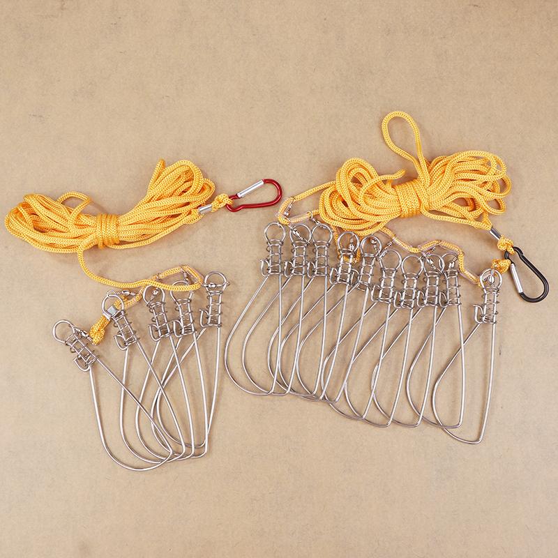 5M 5/10 Lock Stainless Steel Fishing Lock Buckle Fishing Snaps Chain Stringer With Float Live Fish Lock Belt Fishing Accessories