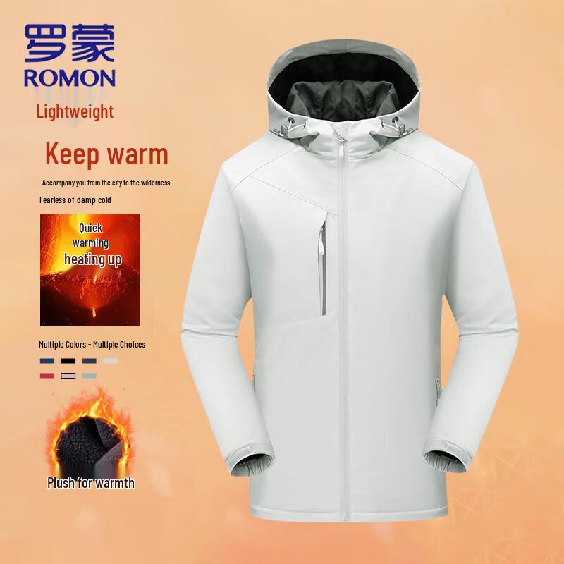 ROMON Men's Hooded Water-Repellent Warm Fleece Jacket