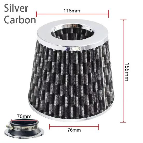 

Car Modified 76MM Universal High Flow Mushroom Head Air Filter Air Intake Kit For Automotive Parts Cold Air Intake Air Filter Silver Carbon