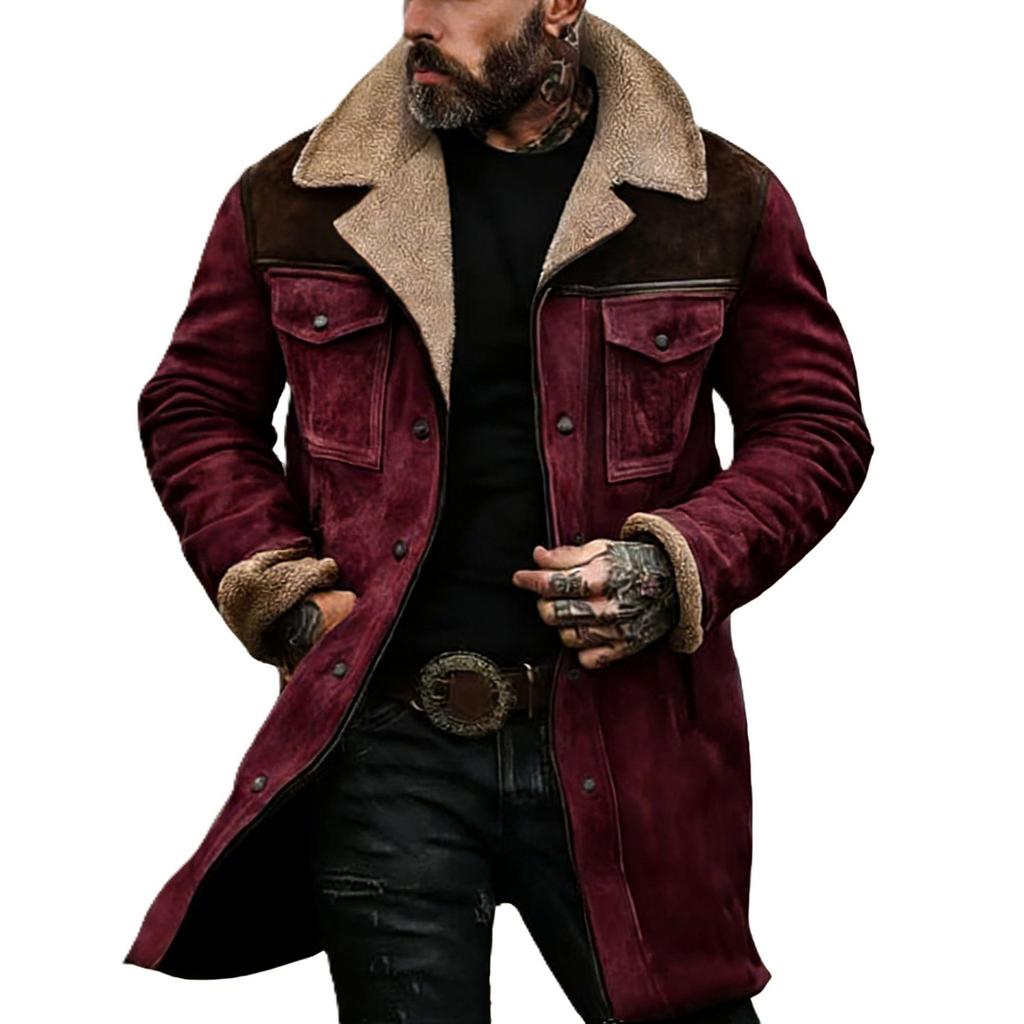 2025 New Men's Retro European American Suede Jacket – Autumn/Winter Color Block Patchwork