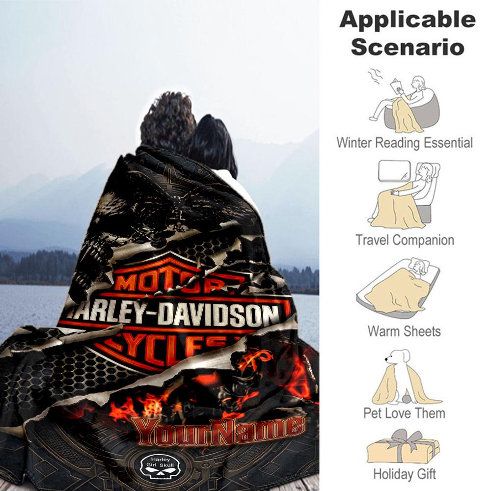 Harley-davidson Motorcycles Customize Text Blanket Gift Customizable Blanket Ultra-Soft Suitable for Home Decor Living Room Bed Sofa All-Season Use