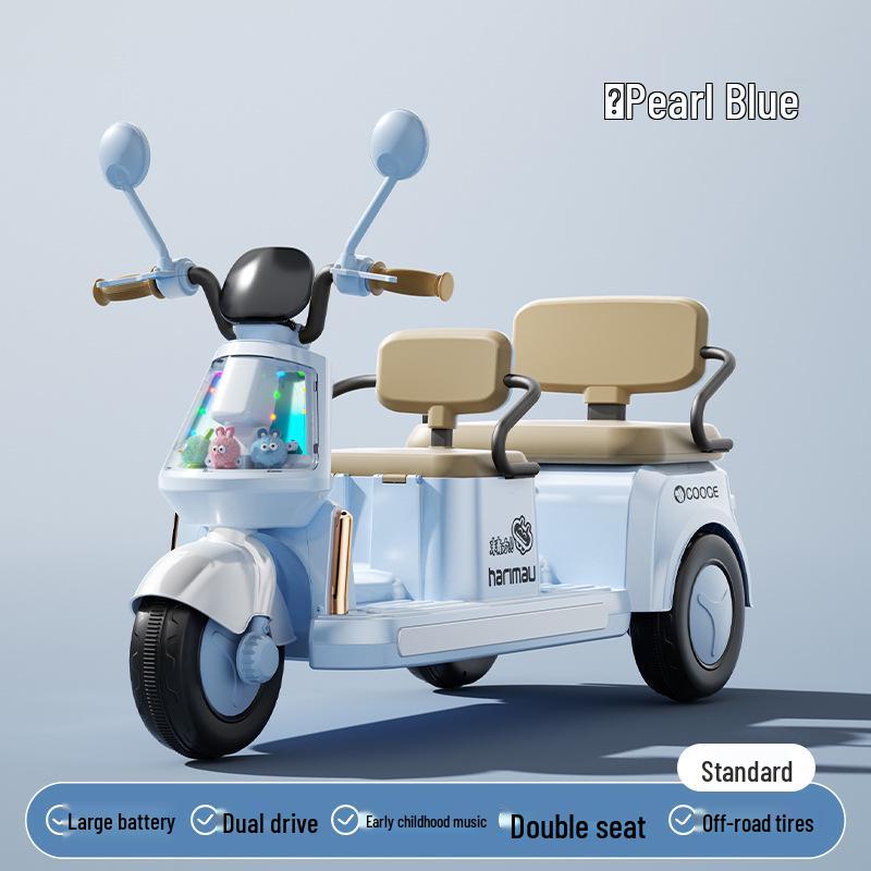 Children's Electric Two-Seater Motorcycle: Rechargeable Three-Wheeler Toy for Boys and Girls