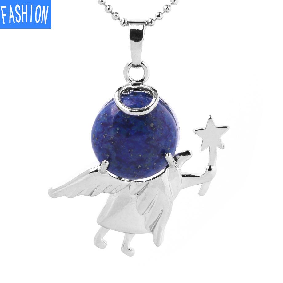 Náhrdelník s přívěskem anděl vílí hůl Přírodní kámen Crystal Polodrahokam vykládaný náhrdelník 19 barev