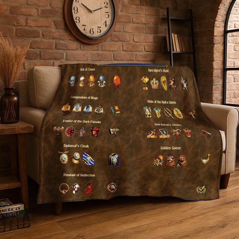 Retro Hrdinovia Moci a Magie Mapa Hra Flanelová Deka Mäkká Teplá Prikrývka do Spálne Obývacej Izby Postele Cestovanie Piknik Size: 75*100cm, Weight: 230 GSM