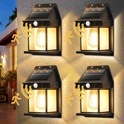 Warm Light Porch Lights, Solar Wall Lights Outdoor, Wall Porch Light Motion Sensor with 3 Lighting Modes, Outdoor Wall Lights for Garage Shed Door Yar