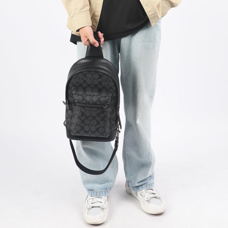 Coach Borsa a Tracolla Uomo West 20 Logo Classico Tasca Multifunzionale Tela Rivestita e Pelle Tracolla Nera 2853-QBAF4