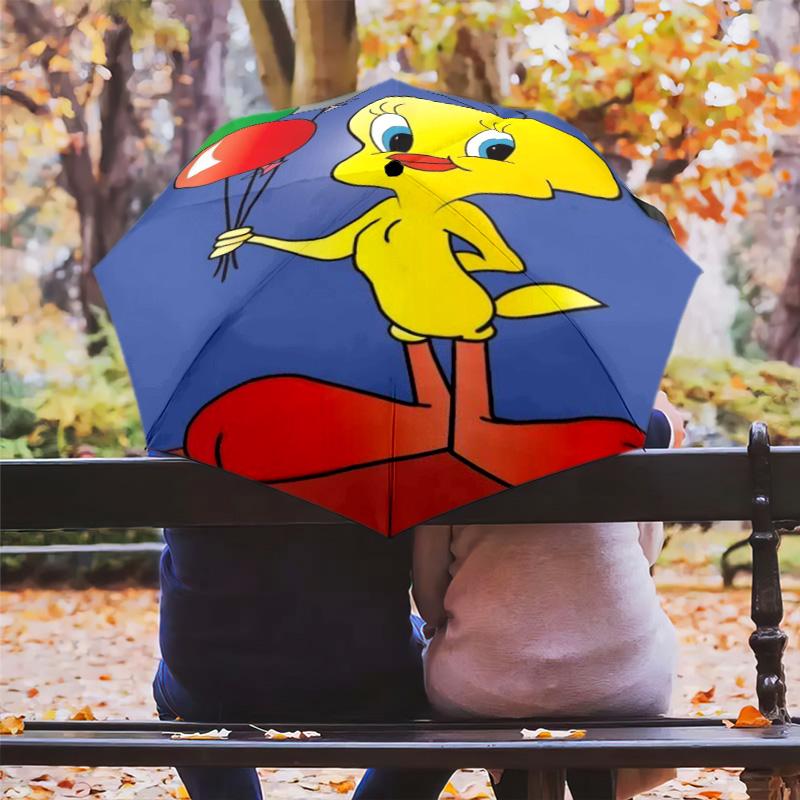 Tweety Popcorn Delight Folding Umbrella Suitable For All Seasons Suitable For All Seasons Printing Travel Umbrella Sun Umbrella