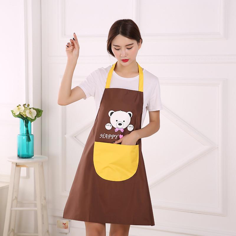 Breathable Cartoon Bear Print Sleeveless Neck Hang Kitchen Apron Stain Resistant
