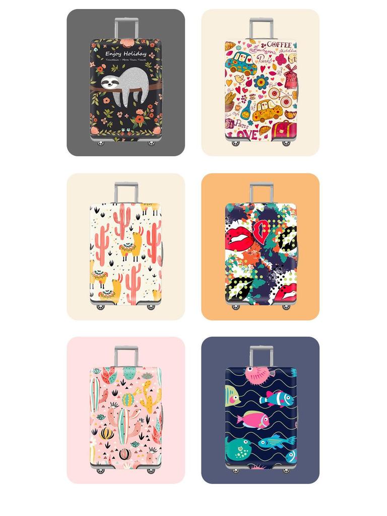 Elastic Zippered Travel Suitcase Protective Cover - Durable, Printed, and Wear-Resistant