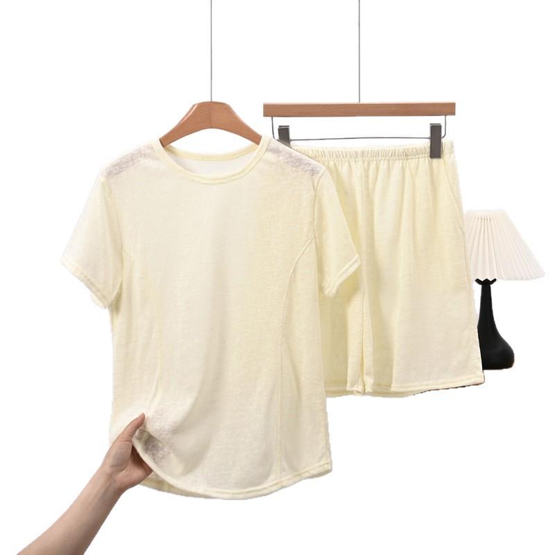Summer Oversized Casual Loungewear Set - Loose Fit for Slimming, Women's Round-neck Short-sleeved T-shirt, High-waisted Shorts, Two-piece Set