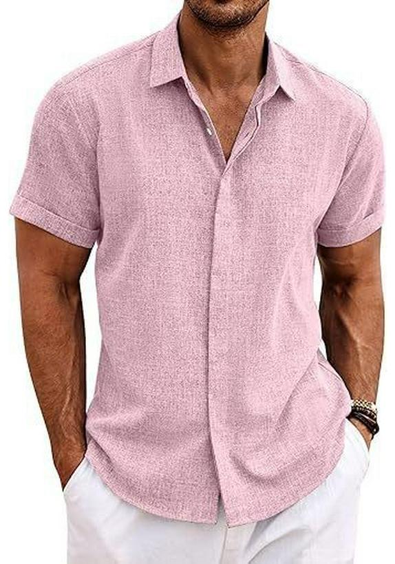 Men's Summer Linen-Style Short-Sleeve Loose Casual Beach Shirt