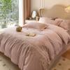 Luxury French Cotton Flannel Bedding Set: 4-Piece Thick Warm Duvet Cover & Fitted Sheet for Autumn/Winter.
