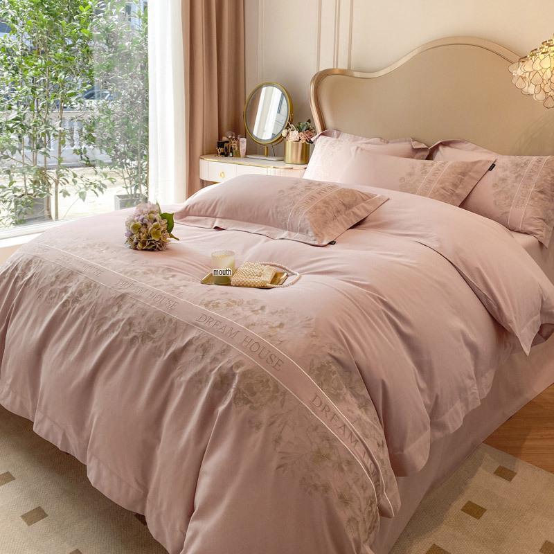 Luxury French Cotton Flannel Bedding Set: 4-Piece Thick Warm Duvet Cover & Fitted Sheet for Autumn/Winter.