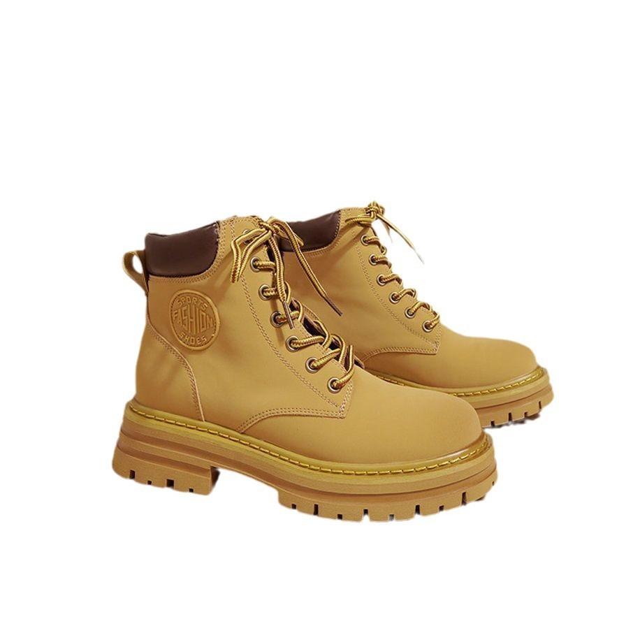 Autumn and winter Martin boots women's shoes fashion British style high-top retro tooling locomotive boots thick-soled big yellow boots short boots