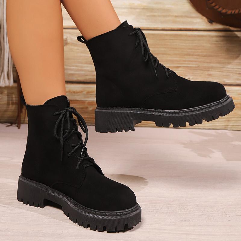 Fashion Retro Faux Suede Platform Ankle Boots Women Autumn Winter Plus Size Lace Up Shorts Booties Mujer Comfort Thick Sole Boots Woman