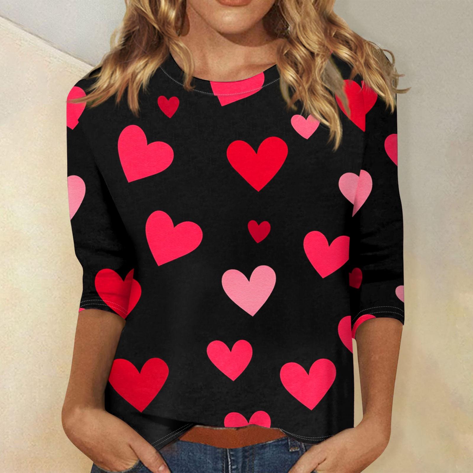 

Женские топы с рукавом три четверти и круглым вырезом, свободная футболка с принтом ко Дню святого Валентина XXXXL