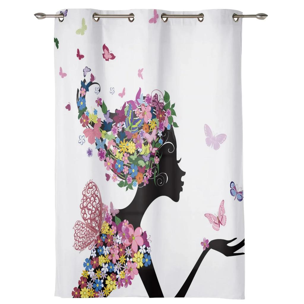Butterfly Woman Fantasy Flower Petals Window Curtains Home Decor Living Room Curtains Kid's Room Cortinas For Kitchen Bedroom