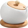 Ceramic Seasoning Jar with Lid Sugar Bowl Kitchen Storage Container Household Seasoning Box Storage Jar Wooden Tray 500ML