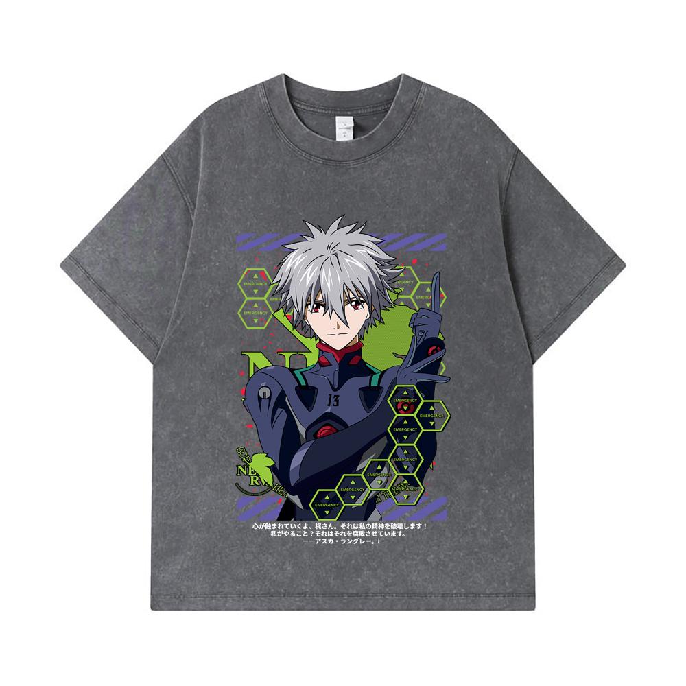 275 GSM Washed T-shirts 100% Cotton Evangelion V5 Kagoru Print Unisex Heavy Cotton T Shirt