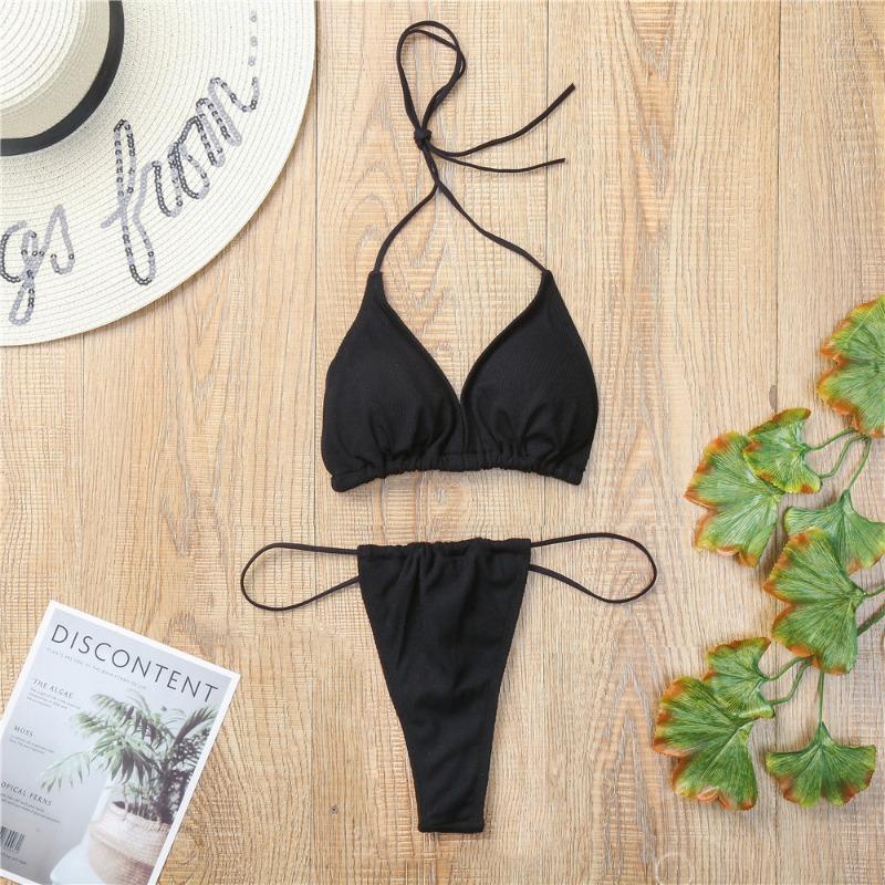 Damen S Einfarbiges Dreieckskörbchen Bikini-Badeanzug-Set