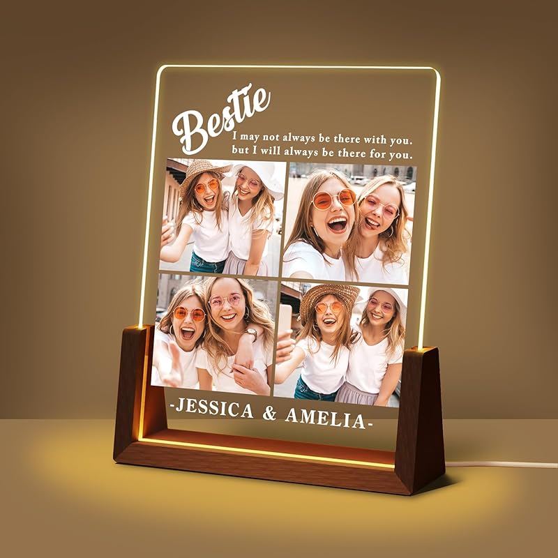 Personalized Mothers Day Unique Gifts for Mom Wife, Mom Gifts from Daughter Son Husband, Custom Acrylic Night Light Picture Frame with Photo Name,