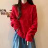 Plus Size Women's Winter Fluffy Cable Knit Sweater, Slimming Thick Half-High Neck Top