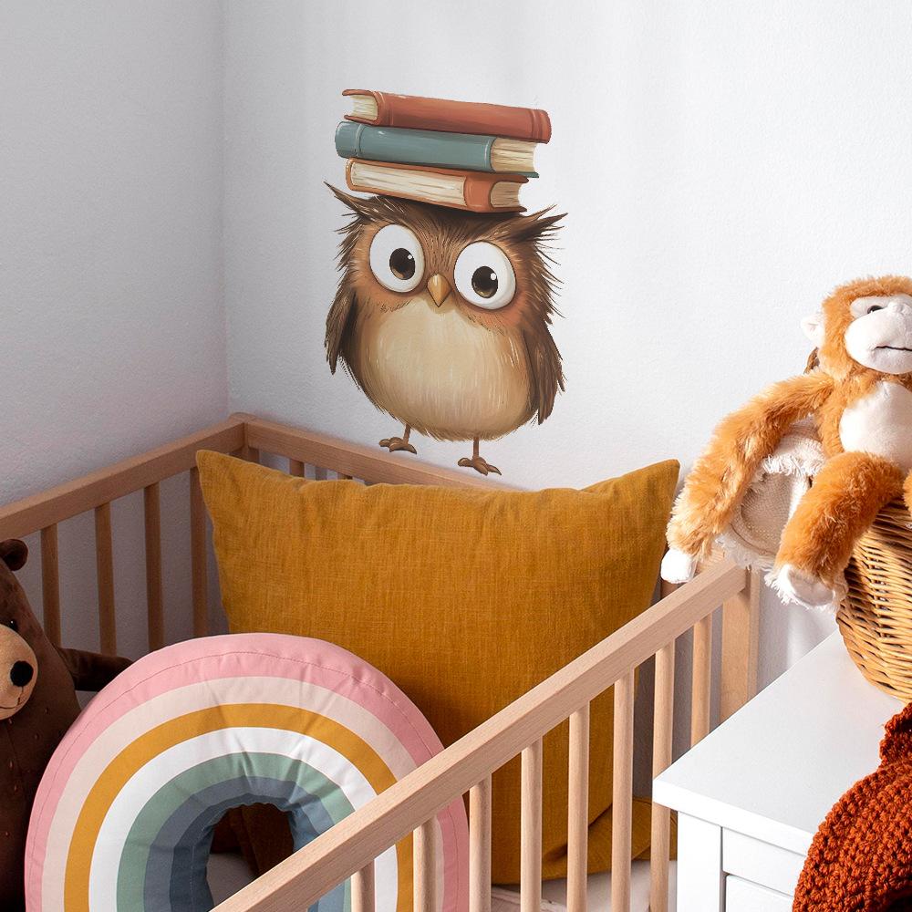 Cartoon Owl Book Wall Sticker Self-Adhesive Removable Kids Room Bedroom Home Decor
