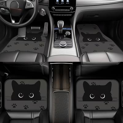 Car Floor Mats, Cute Black Cat Car Floor Mats, Charming Cat Printed Anti Slip Mats with Big Eyes, Universal Car Floor Mats